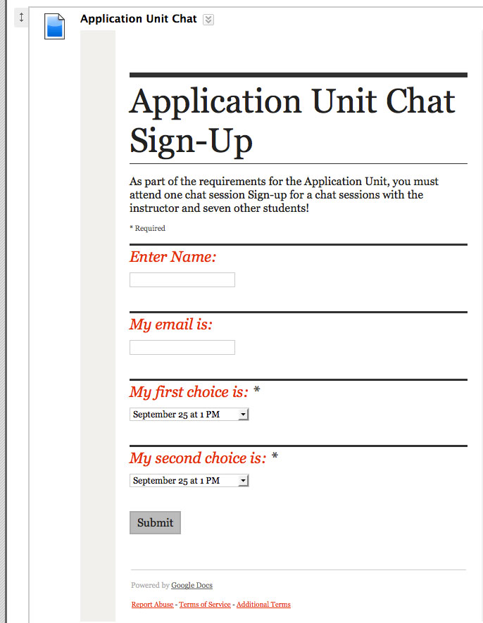 Sign-Up Sheet using Google forms